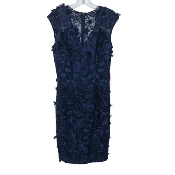 NWT Carmen Marc Valvo Infusion Womens Size 8 Navy Blue Floral Appliqué Dress NEW - Picture 3 of 6